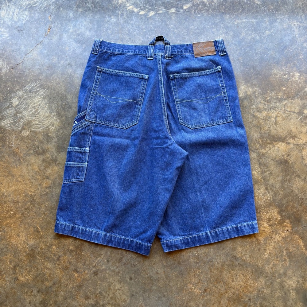 Karl Kani Mens Blue‎ Denim Carpenter Shorts Baggy 90s Hip Hop Vintage Size 36